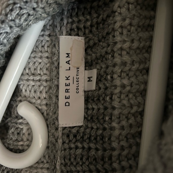 Derek Lam Gray and White Striped V-Neck Sweater - Picture 3 of 3